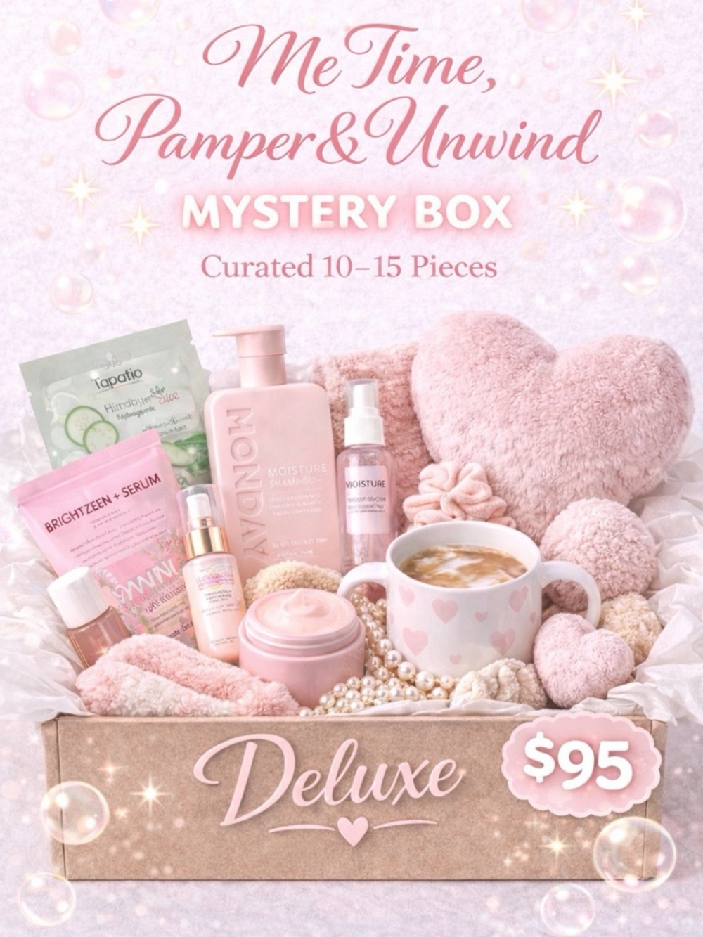 🎀 Me Time Pamper & Unwind Mystery Box 🎁 Pink Deluxe Self-Care Set